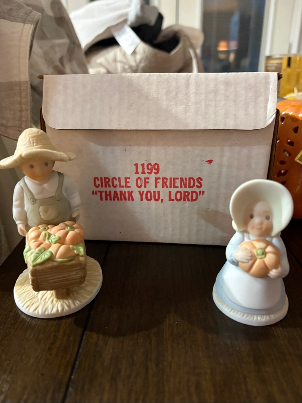 Circle of Friends 'Thank You, Lord' Figurine Pair - Cream and Orange